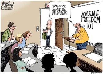 Mitch Daniels and academic freedom cartoon | Zinn Education Project